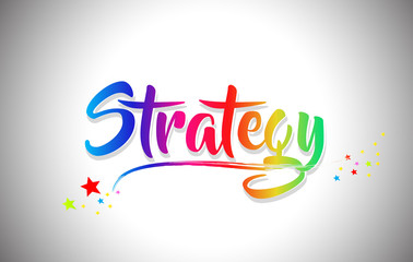 Strategy Handwritten Word Text with Rainbow Colors and Vibrant Swoosh.