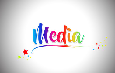 Media Handwritten Word Text with Rainbow Colors and Vibrant Swoosh.