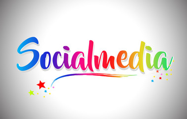 Socialmedia Handwritten Word Text with Rainbow Colors and Vibrant Swoosh.
