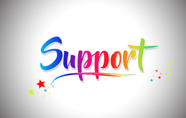 Support Handwritten Word Text with Rainbow Colors and Vibrant Swoosh.