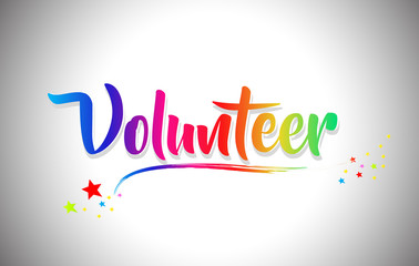 Volunteer Handwritten Word Text with Rainbow Colors and Vibrant Swoosh.