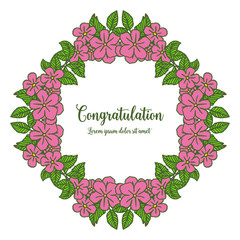 Vector illustration pink flower frame blooms with write congratulation hand drawn