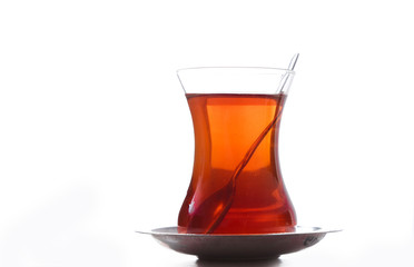 Turkish tea in traditional glass isolated on white background