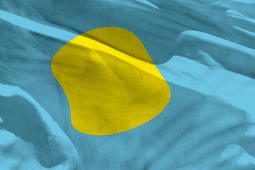 Waving Palau flag for using as texture or background, the flag is fluttering on the wind