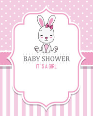 Baby girl shower card. Cute rabbit 