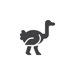 Ostrich side view vector icon. filled flat sign for mobile concept and web design. Ostrich african bird glyph icon. Desert animal symbol, logo illustration. Pixel perfect vector graphics