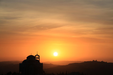 Fototapeta na wymiar Cathedral Sunset Silhouette