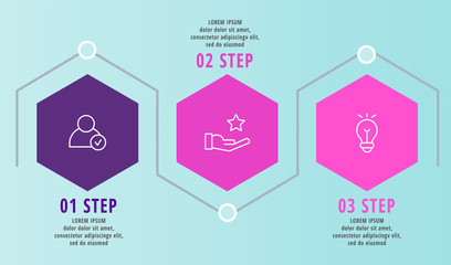Modern vector flat illustration timeline. Infographic template with three hexagon elements. Designed for business, presentations, web design, diagrams with 3 steps for workflow layout, annual report