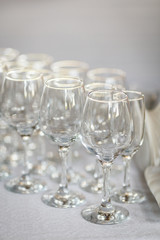 Glasses for wine and champagne at a buffet table