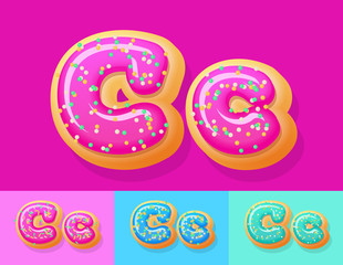 Vector tasty Donut Alphabet set. Font with different Colors option. Letter C