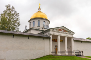 Fototapeta na wymiar St. Michael Cathedral of The Holy Dormition Pskovo-Pechersky Pskov-Caves monastery. Pechory, Russia.