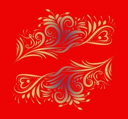 Fototapeta na wymiar Red illustration with golden swirls decorative