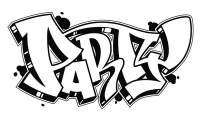 Party vector word in readable graffiti style. Only black line isolated on white background. - obrazy, fototapety, plakaty