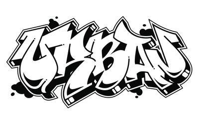Urban vector word in readable graffiti style. Only black line isolated on white background.