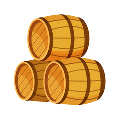 Vector illustration on a colorless background with the three wooden barrels
