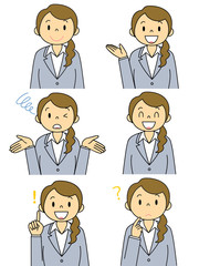 人物 女性 OL 事務員 6種類の仕草やポーズ セット