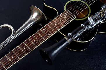 Obraz premium Acoustic guitar, clarinet, trumpet
