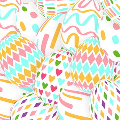 Easter background with 3d ornate eggst. Illustration in soft colors. Cute easter banner, poster, flyer or greeting card.