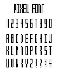Pixel alphabet letters and number set, pixeled font