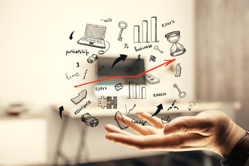 Double exposure of Business sketch concept