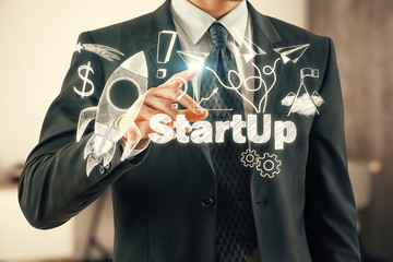 Business scheme concept, startup double exposure background.