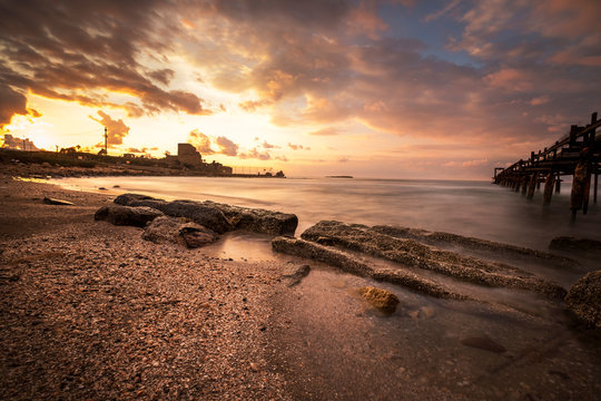 sunset at Atlit beach, Israel