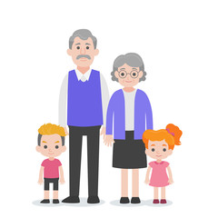 Set of People Character Family concept,grandchild, nephew, niece grand mother, grand father, cartoon character flat design vector on white background.