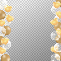 Naklejka na ściany i meble Realistic golden balloons frame with transparent background. Golden party balloons vector for decorations wedding, birthday, celebration and anniversary card design.