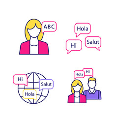 Foreign language learning color icons set