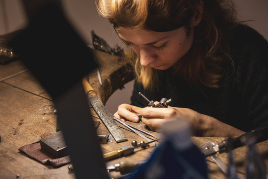 Craftwoman working on a jewel creation