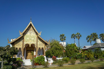 Fototapeta premium Beautiful landscape of ancient temple in watchamdevi Temple, lamphun, Thailand
