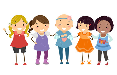 Stickman Kids Girls Friends Alopecia Illustration