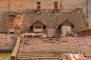 Old tiled roofs in back street Osijek, Osijek-Baranja County, Slavonia, eastern Croatia