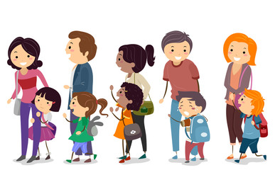 Stickman Kids Parents School First Day