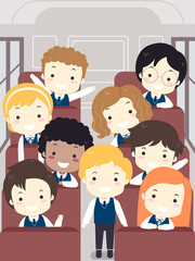 Kids Student Uniform School Bus Illustration