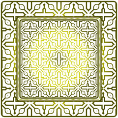 Template Print For Fabric. Pattern Of Geometric Ornament With Border. Illustration. Seamless. For Print Bandana, Shawl, Carpet. Olive gradient color