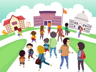 Stickman Kids Students School Level Illustration