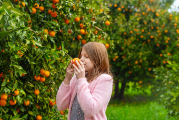 portrait of a girl in an orange garden