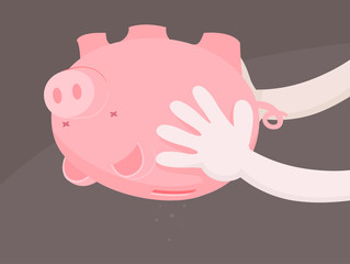Hands Piggy Bank Upside Down Empty Illustration