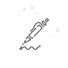Ballpoint Pen Writing on Paper Vector Line Icon. Writing, Author Symbol, Pictogram, Sign. Light Abstract Geometric Background. Editable Stroke. Adjust Line Weight. Design with Pixel Perfection.