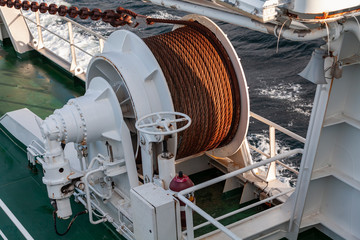 Bow anchor winch on ship deck