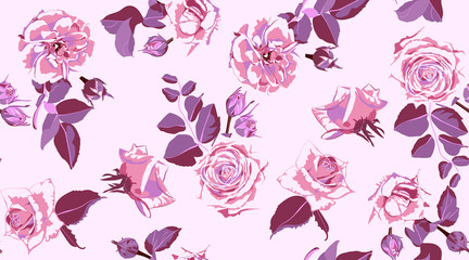 Seamless Rose Pattern, Rustic Floral Background.
