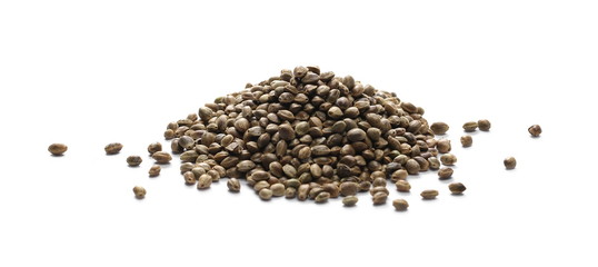 Hemp seeds isolated on white background