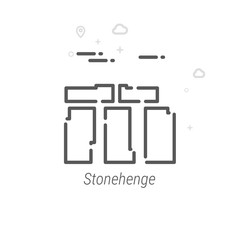 Stonehenge, England Vector Line Icon. Historical Landmarks Symbol, Pictogram, Sign. Light Abstract Geometric Background. Editable Stroke. Adjust Line Weight. Design with Pixel Perfection.