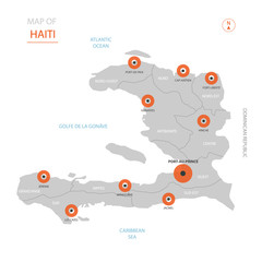 Stylized vector Haiti map showing big cities, capital Port-au-Prince, administrative divisions and country borders.