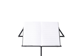 music score rest on a music stand isolated on white background with clipping path and copy space for your text