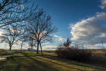 Obraz premium Sunset view of park in town of Hisarya, Plovdiv Region, Bulgaria