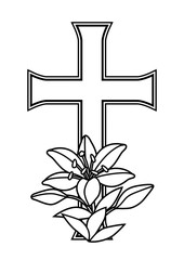 Happy Easter concept illustration. Cross and lilies.