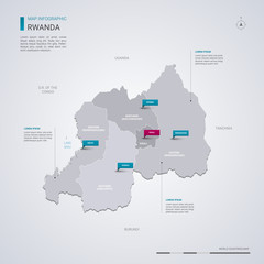 Obraz premium Rwanda vector map with infographic elements, pointer marks.