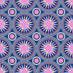 Seamless pattern with ordered arrangement of abstract geometric shapes. Colorful illustration.